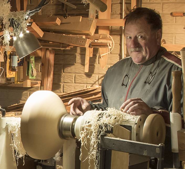 Terry Alby working on the lathe